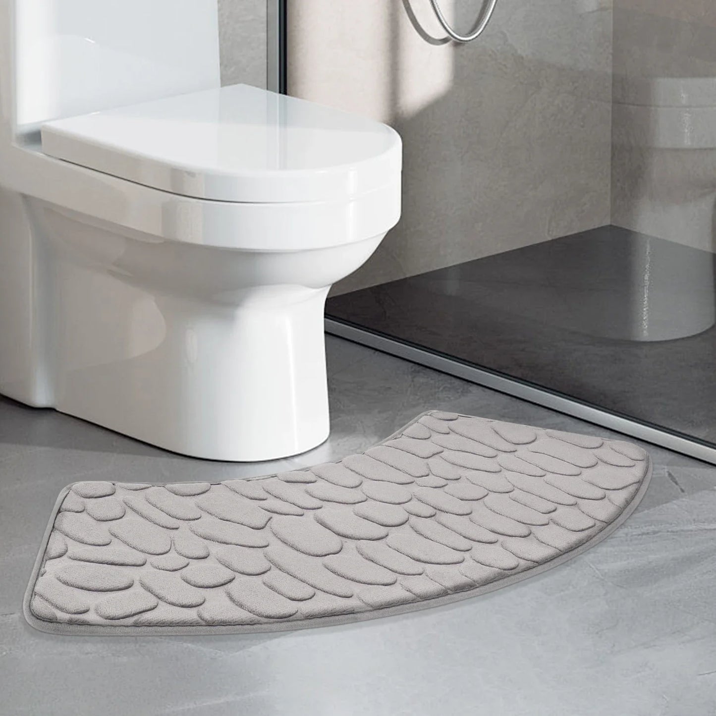 Rynx | Curved Bathroom Mat - Non-Slip Pebble Embossed Bath Mat | Absorbent Floor and Toilet Mat for Showers