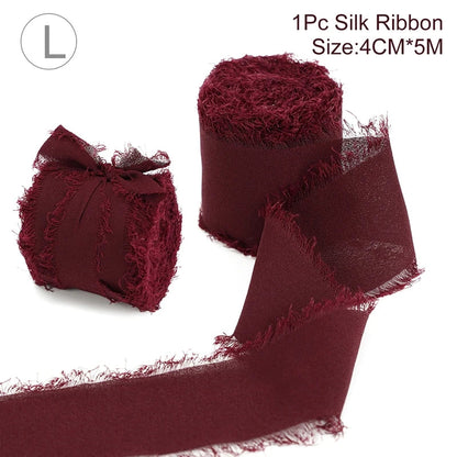 Rynx | 5M Handmade Frayed Edged Satin Chiffon Silk Ribbon - For Wedding Invitations, Bouquets, Birthday Party Decorations, and Gifts