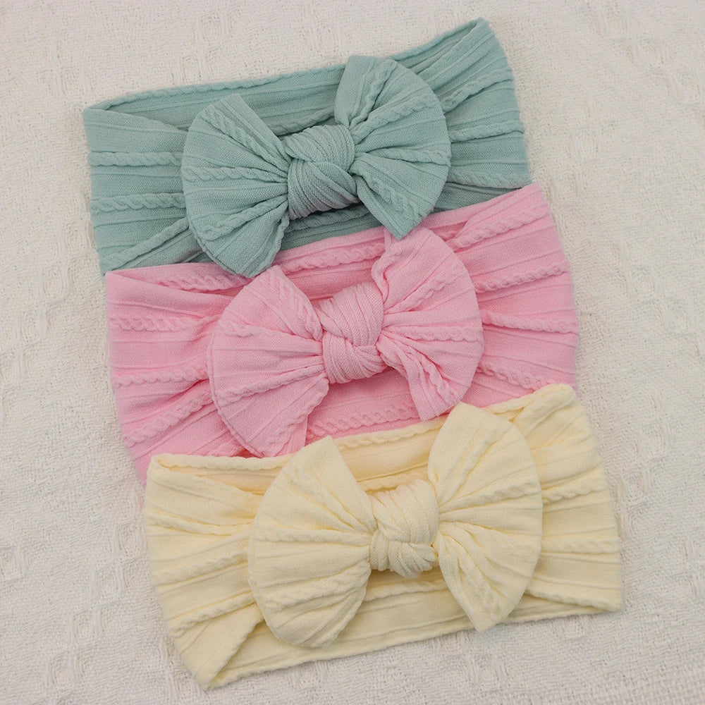 Rynx | 3Pcs Baby Headband Set: Knit Bows, Elastic Nylon Turban