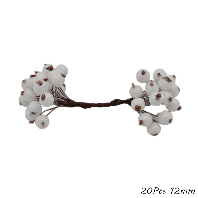 Rynx White Theme Artificial Flower Cherry Stamen Berry Bundle DIY Christmas Decoration Wedding Cake Gift Box Wreaths Xmas Decor
