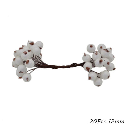 Rynx White Theme Artificial Flower Cherry Stamen Berry Bundle DIY Christmas Decoration Wedding Cake Gift Box Wreaths Xmas Decor