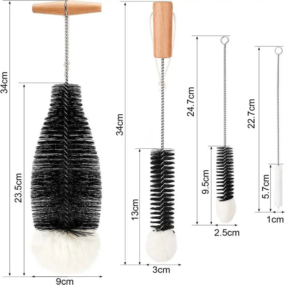 Rynx | Beechwood Handled Soda Stream Bottle Brush | Glassware & Jars Cleaner | Kitchen Cleaning Tool for Drinkware & Wineglass Bottles