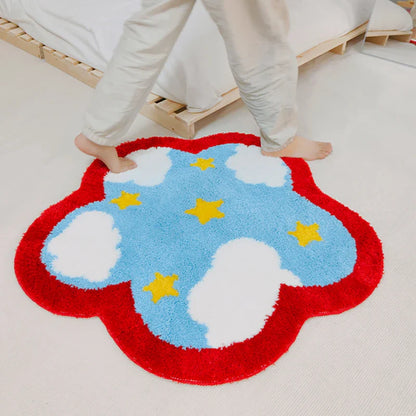 Rynx | Nordic Tufting Sky Star Living Room Rug Soft Flower Shape Kids Play Mat Non-Slip Carpet Mat Kawaii Home Tidy Decor 90x90cm