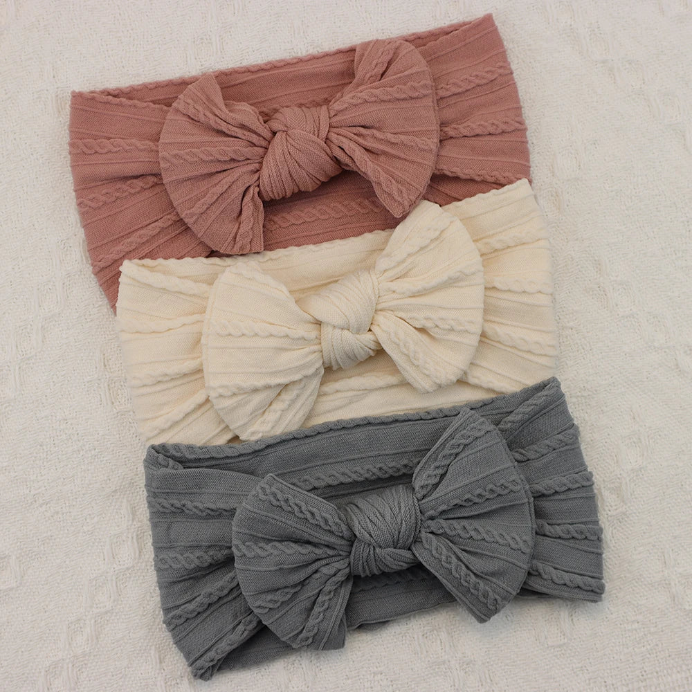 Rynx | 3Pcs Baby Headband Set: Knit Bows, Elastic Nylon Turban