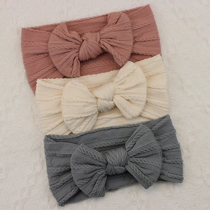 Rynx | 3Pcs Baby Headband Set: Knit Bows, Elastic Nylon Turban
