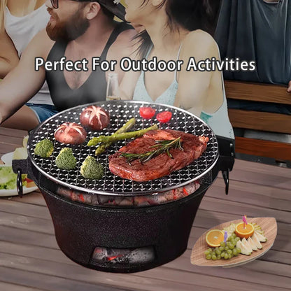 Rynx | Outdoor Holzkohlegrill Tragbarer Gusseisen BBQ 10-Zoll Oberfläche Camping Picknicks Outdoor Partys Kompaktes Design Zuhause Terrasse Campingplatz
