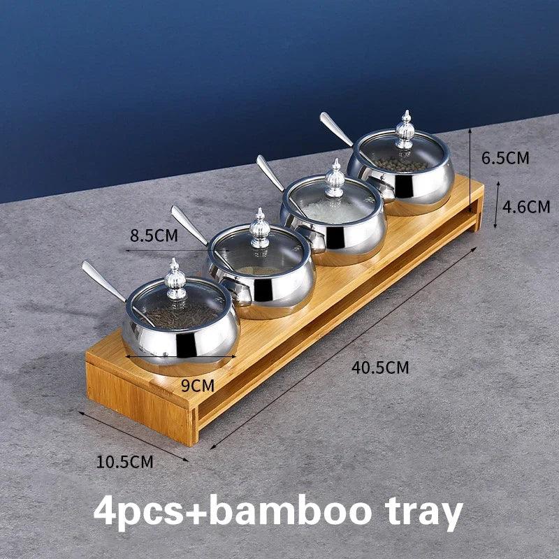 Rynx | Stainless Steel Spice Storage and Oil Sprayer Set - Essential Organizer for Culinary Lovers