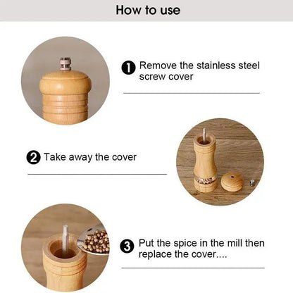 Rynx | Vintage Handcrafted Wooden Spice Mill Set - 6-Inch Gourmet Salt and Pepper Mills