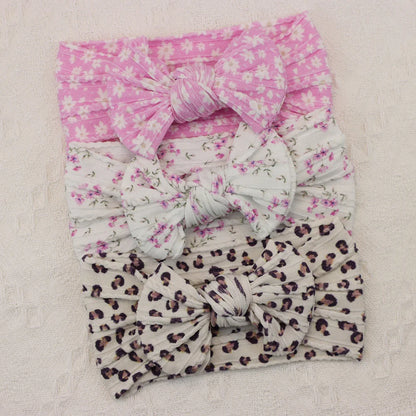 Rynx | 3Pcs Baby Headband Set: Knit Bows, Elastic Nylon Turban
