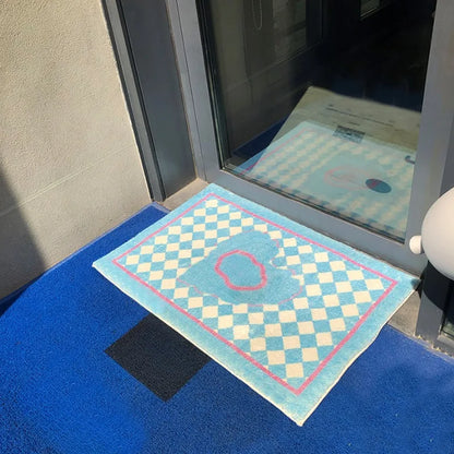 Rynx | Minimalist Plaid Living Room Large Area Decorative Rugs Blue Checkered Bedroom Nightstand Rug Soft Plush Balcony Rug Carpet
