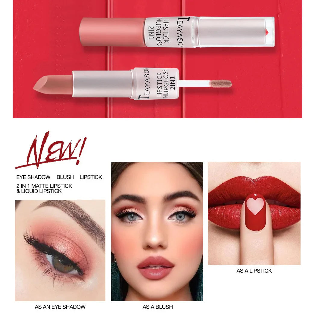 Rynx | Long lasting velvet matte lipstick double-ended lip gloss non-sticky cup lip gloss tint plumper waterproof lipstick makeup