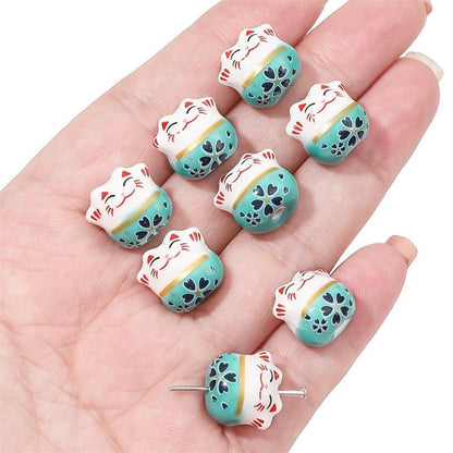 Rynx | Set of 2 Artisan 14mm Ceramic Lucky Cat Charms for Creative Jewelry Designs