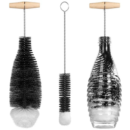 Rynx | Beechwood Handled Soda Stream Bottle Brush | Glassware & Jars Cleaner | Kitchen Cleaning Tool for Drinkware & Wineglass Bottles