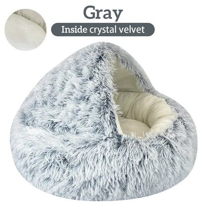 Rynx | Long Plush Cat Bed Round Cat Pillow Cat House 2 in 1 Warm Cat Basket Cat Sleeping Bag Cat Nest Kennel for Small Dog Cat