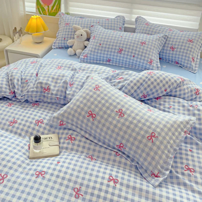 Rynx | In the Bow Duvet Cover Set without Filling Flat Linen Pillowcases Korean Style Twin Double Full Size Soft Girl Princess Bedding