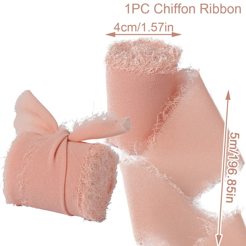 Rynx | 5M Handmade Frayed Edged Satin Chiffon Silk Ribbon - For Wedding Invitations, Bouquets, Birthday Party Decorations, and Gifts