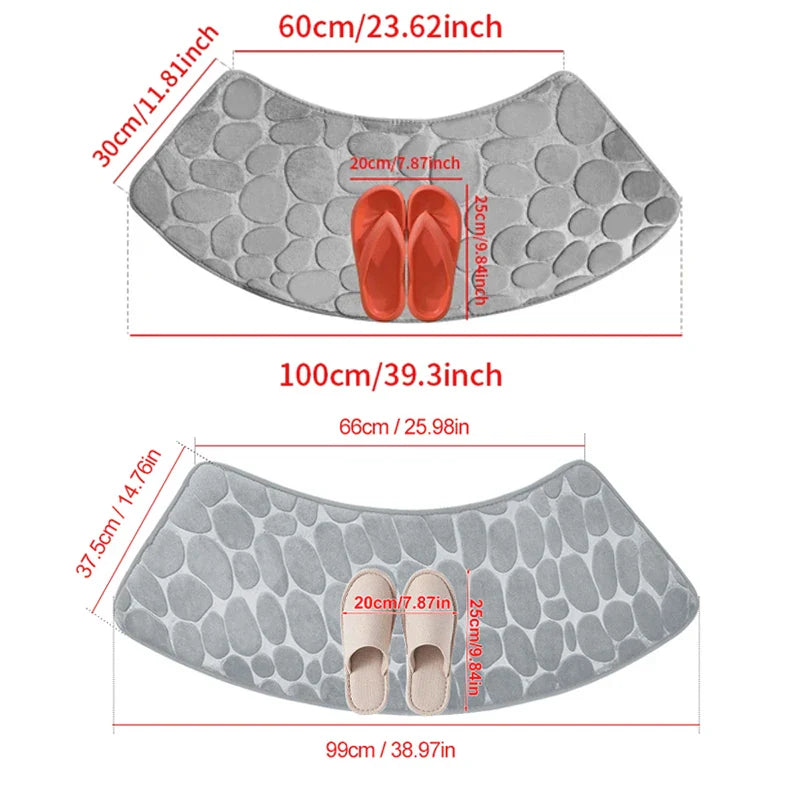 Rynx | Curved Bathroom Mat - Non-Slip Pebble Embossed Bath Mat | Absorbent Floor and Toilet Mat for Showers