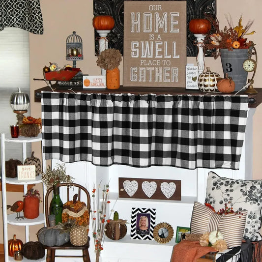 Rynx | Checked Plaid Window Valances Red and Black Farmhouse Design Window Treatment Decor Curtains Rod Pocket Valances for Kitchen