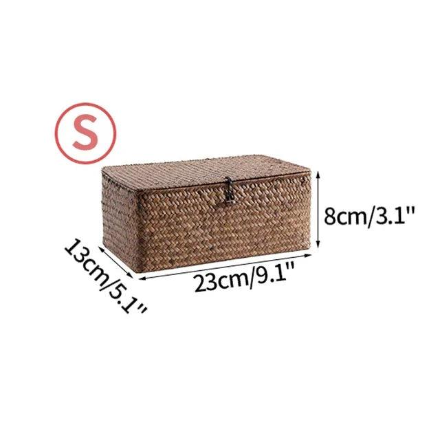 Rynx | Natural Seaweed Organizer Basket with Lid - Stylish Storage Solution for Cosmetics, Small Items, and Laundry