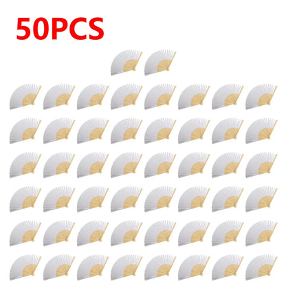 Rynx | DIY Paper Bamboo Folding Fans - Blank White Fans for Calligraphy, Painting, Wedding Gifts - Adults & Children's Practice (1-50pcs)