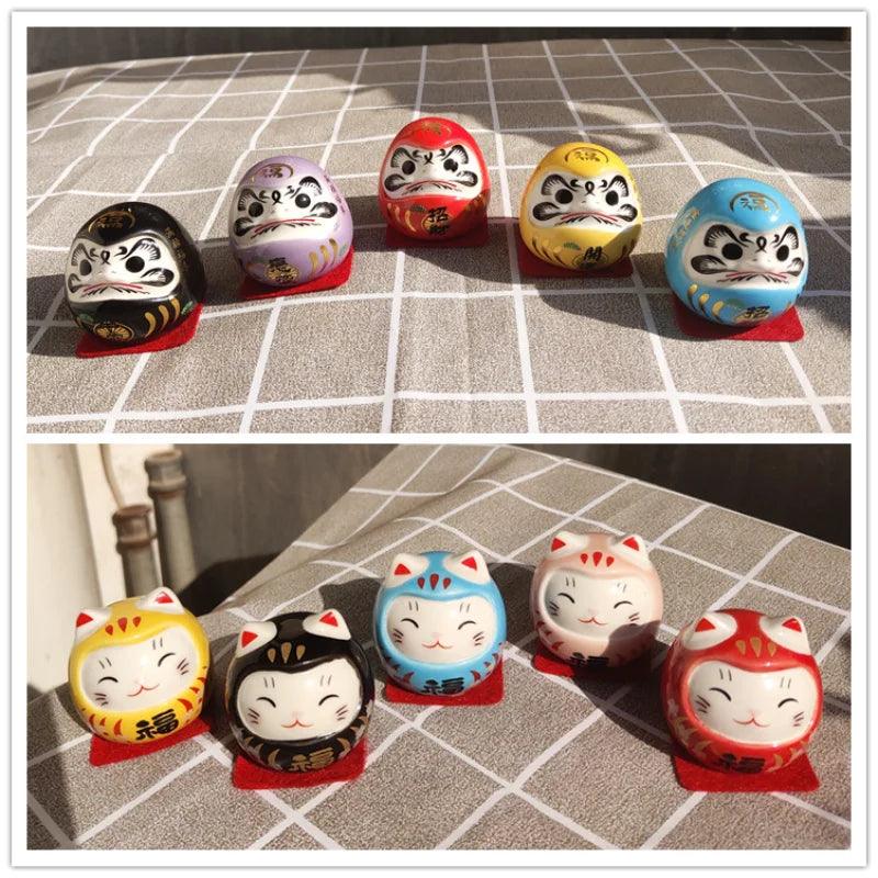 Rynx | Charming Japanese Ceramic Lucky Cat Daruma Figurine for Home Decor and Gifts