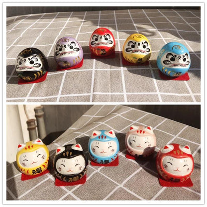 Rynx | Charming Japanese Ceramic Lucky Cat Daruma Figurine for Home Decor and Gifts