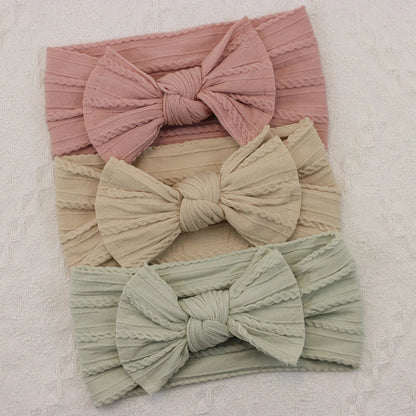 Rynx | 3Pcs Baby Headband Set: Knit Bows, Elastic Nylon Turban