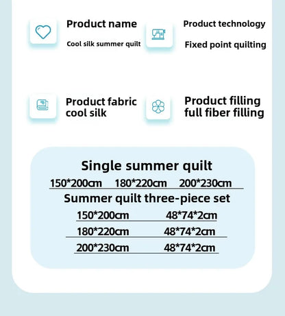 Rynx | new printed cool silk summer blanket three-piece summer cool blanket air conditioning blanket cool sleeping experience washable