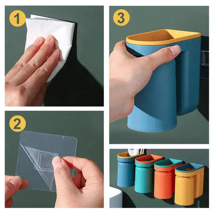 Rynx | Self-adhesive toothbrush holder with cup – Space-saving