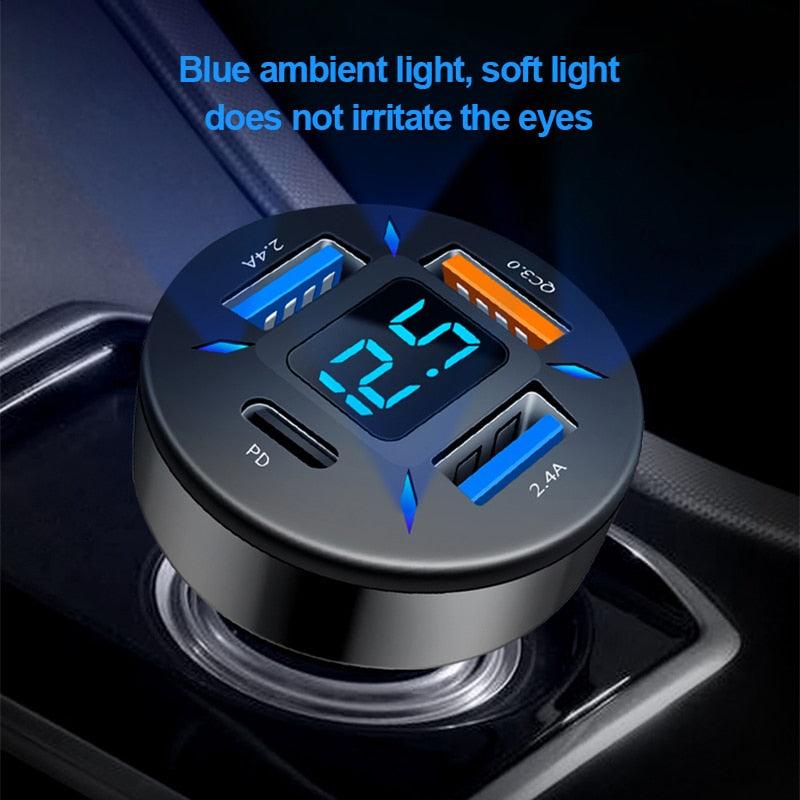 Rynx | Smart Multi-Port Car Charger with LED Battery Monitoring and Fast Charging Function