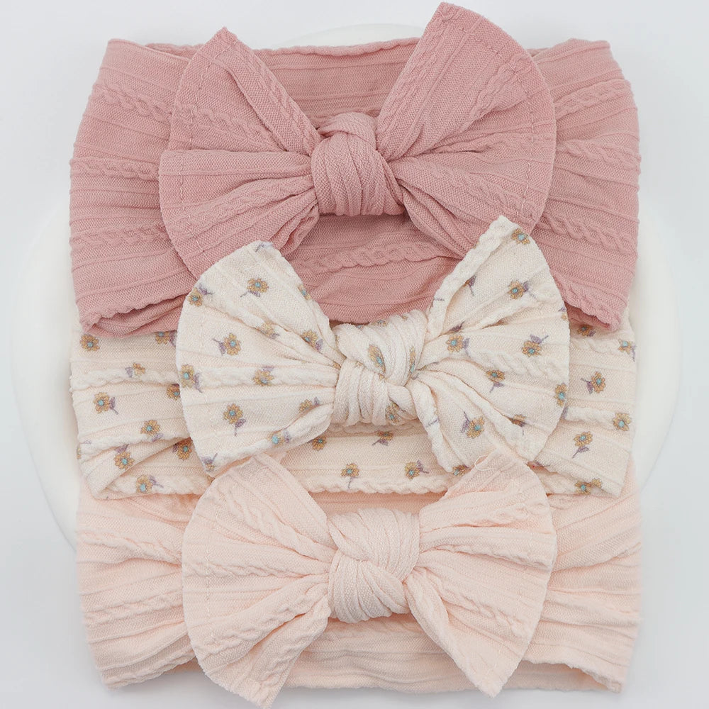 Rynx | 3Pcs Baby Headband Set: Knit Bows, Elastic Nylon Turban