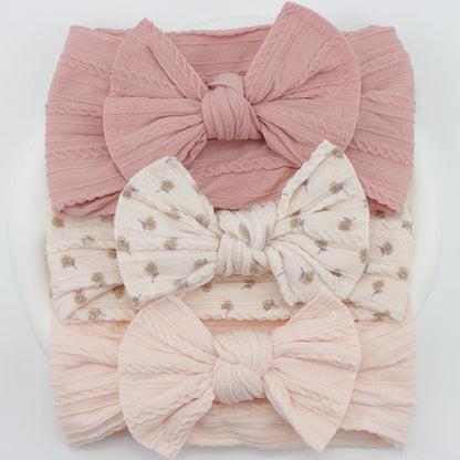 Rynx | 3Pcs Baby Headband Set: Knit Bows, Elastic Nylon Turban