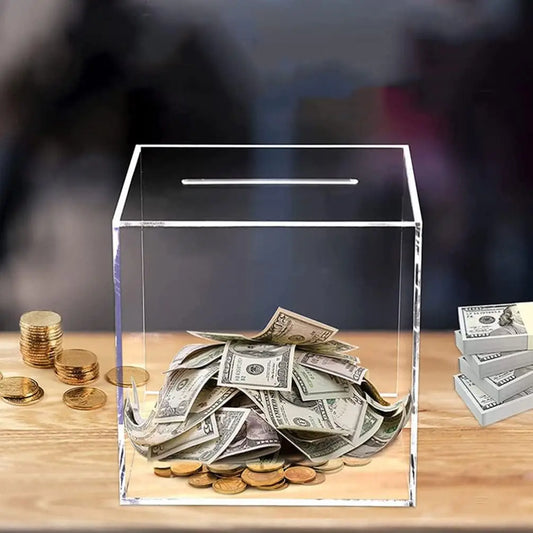 Rynx | 2023 Upgraded Piggy Bank for Adults - Clear Acrylic Money Saving Bank, Break to Open, Designed for Saving Only