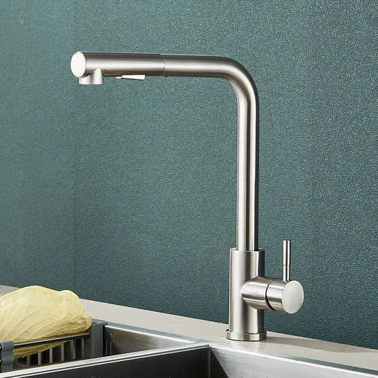 Rynx | Black Pull Out Kitchen Sink Faucet - Flexible 2 Modes Stream & Sprayer Nozzle, Stainless Steel Hot Cold Water Mixer Tap Deck