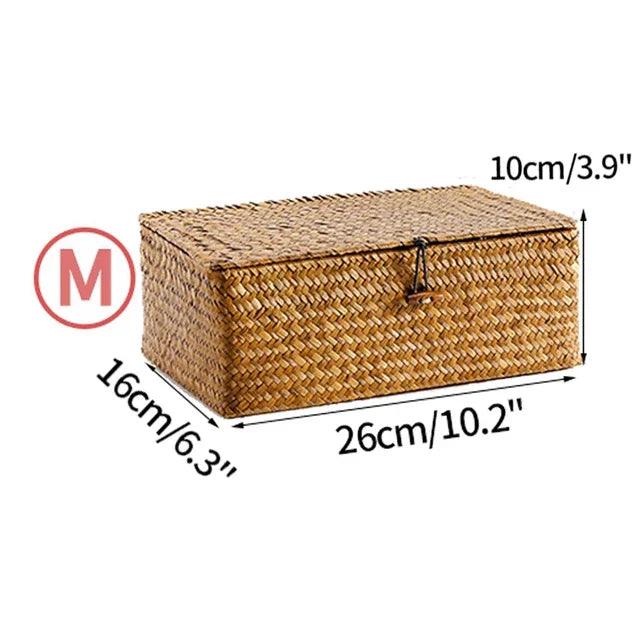 Rynx | Natural Seaweed Organizer Basket with Lid - Stylish Storage Solution for Cosmetics, Small Items, and Laundry