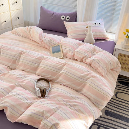 Rynx | Striped Bedding Comfort Set with Pillowcase Bed Sheet Twin Size Full Size Bedding Duvet Set Queen/King Double Twin Bed
