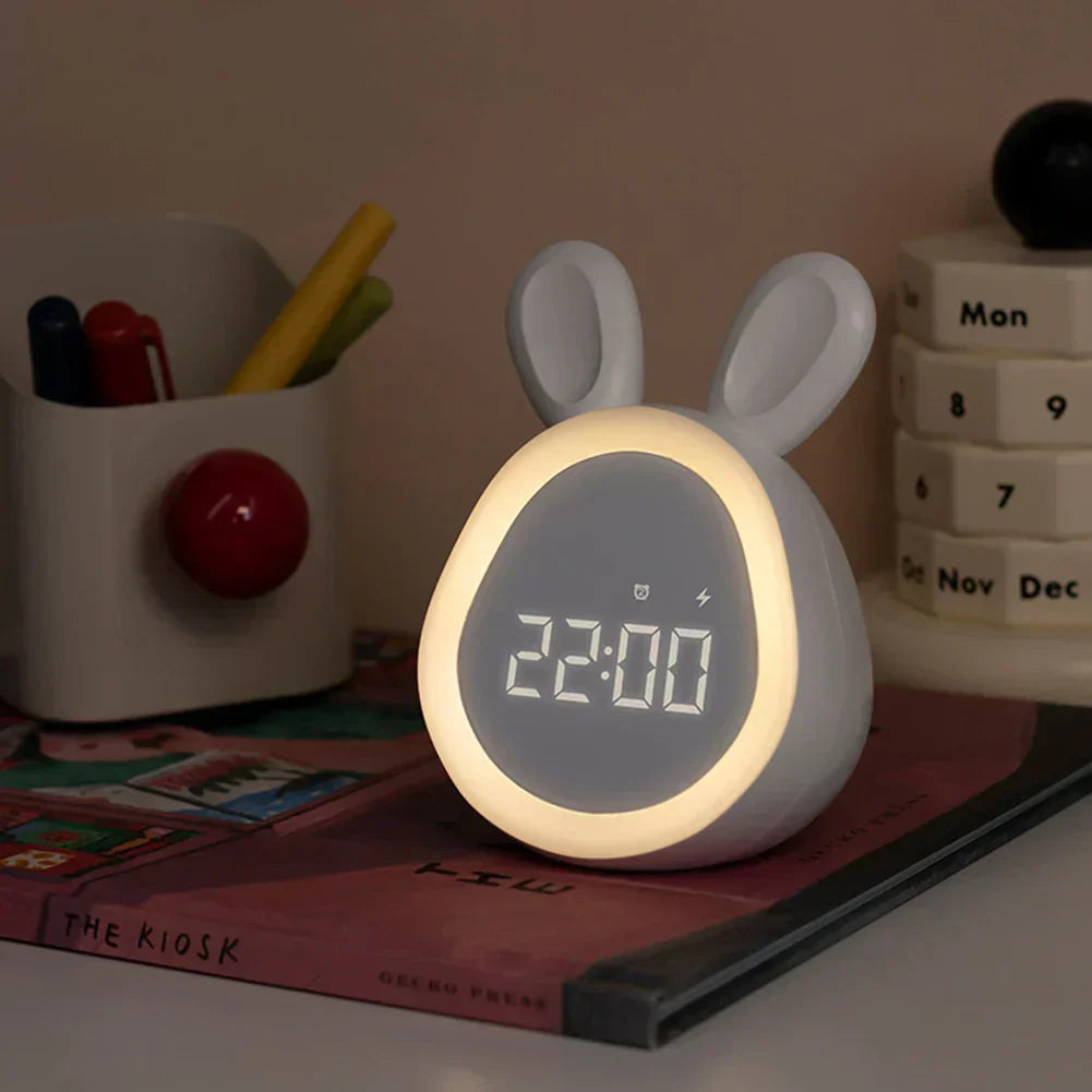 RYNX | Cute children's alarm clock with LED display, night light, and alarm – Bunny shape for boys and girls, ideal for the children's room and gentle waking up