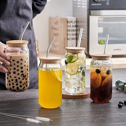 Rynx | Elegant Can-Shape Glass Tumbler Set - 4 Premium Cups for Luxurious Drinking Experiences