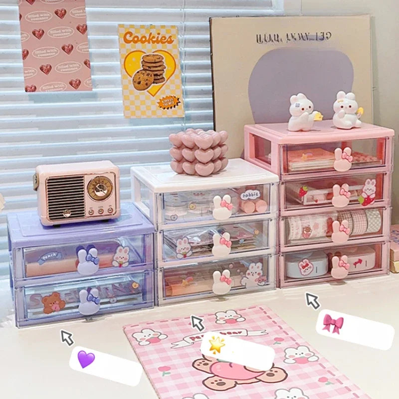 Rynx | Desk Storage Box Organizer Student Drawer Box Pen Holder Cute Office Kids Hair Accessories Stationery Rack Organizer Box