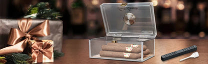 Rynx | Scotte Acrylic Cigar Case Humidor – Holds 20 Cigars, Includes Hygrometer, Humidifier, Cigar Cutters, Punch & Accessories