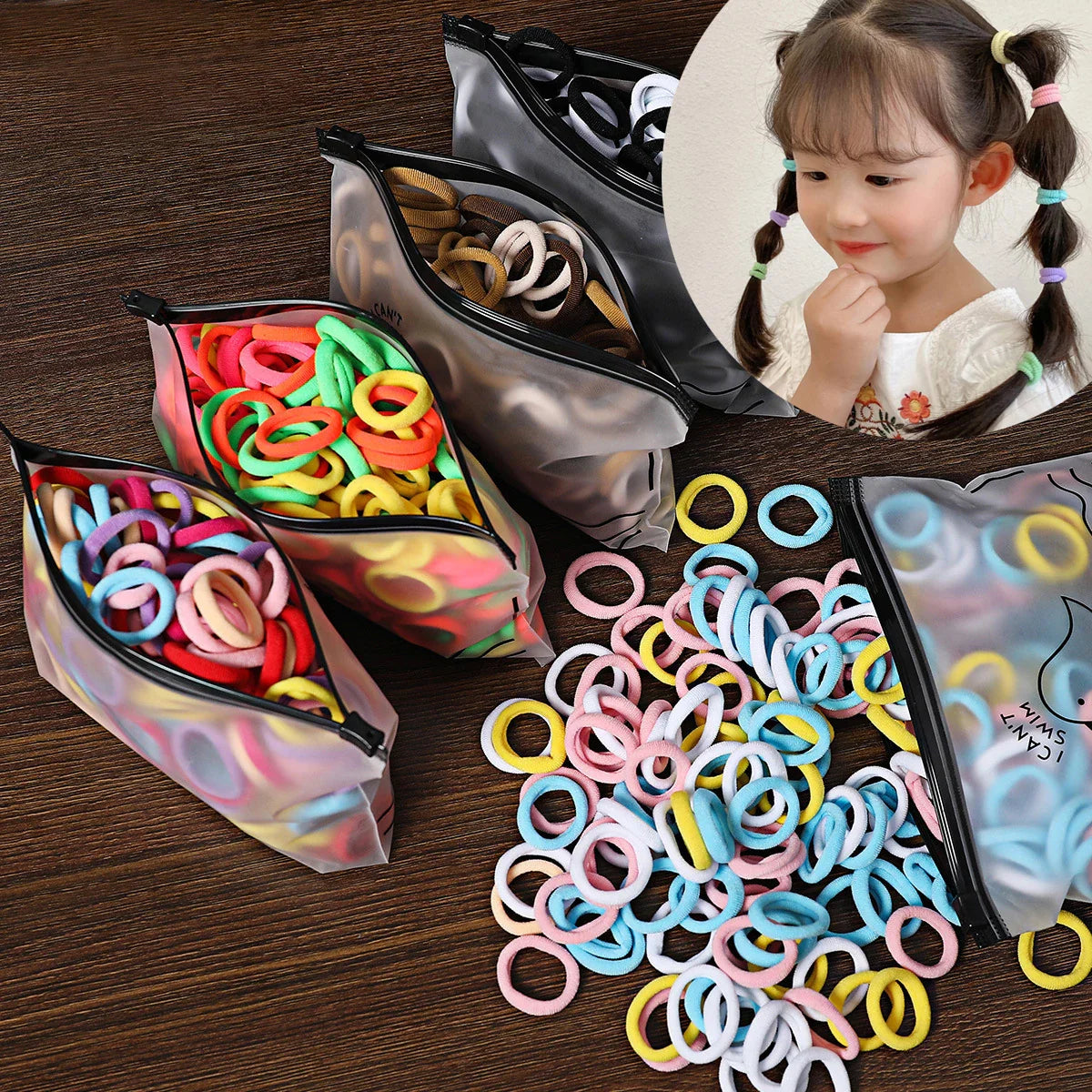 Rynx | 50/100pcs Colored Hair Ties for Kids: Elastic Hair Ties