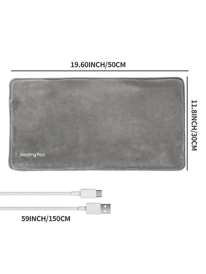 Rynx | Grey Mini Heated Blanket with USB 5V Electric Heating Pad - 19.6x11.8 Inch, Long 59 Inch Cable for Cramps & Back Pain Relief
