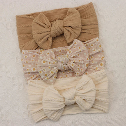 Rynx | 3Pcs Baby Headband Set: Knit Bows, Elastic Nylon Turban