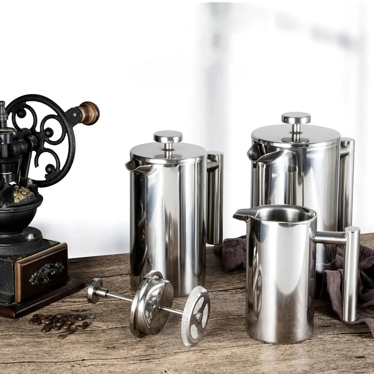 Rynx | 350ml/800ml/1000ml French Press Coffee Maker - Stainless Steel Double-Walled Insulated Coffee Pot