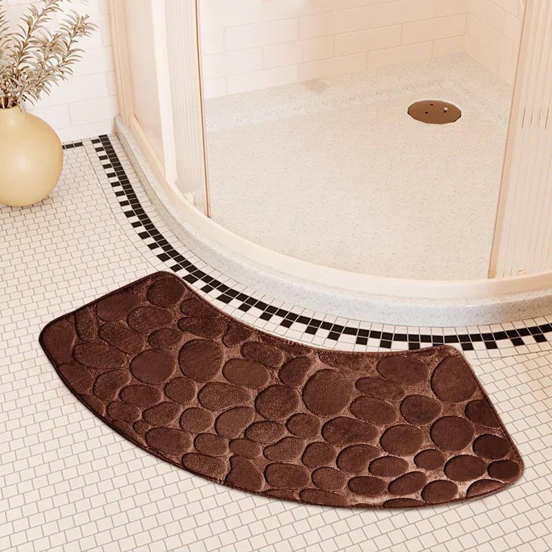Rynx | Curved Bathroom Mat - Non-Slip Pebble Embossed Bath Mat | Absorbent Floor and Toilet Mat for Showers