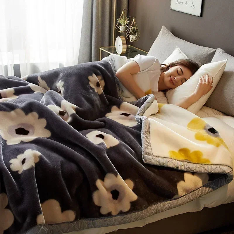 Rynx double-sided printed autumn winter blankets for the bed soft warm encrypted flocking crinkle blanket skin-friendly weighted blanket