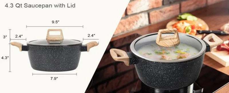 Rynx | SODAY 12 Piece Granite Nonstick Cookware Set - Induction Compatible Kitchen Pots and Pans
