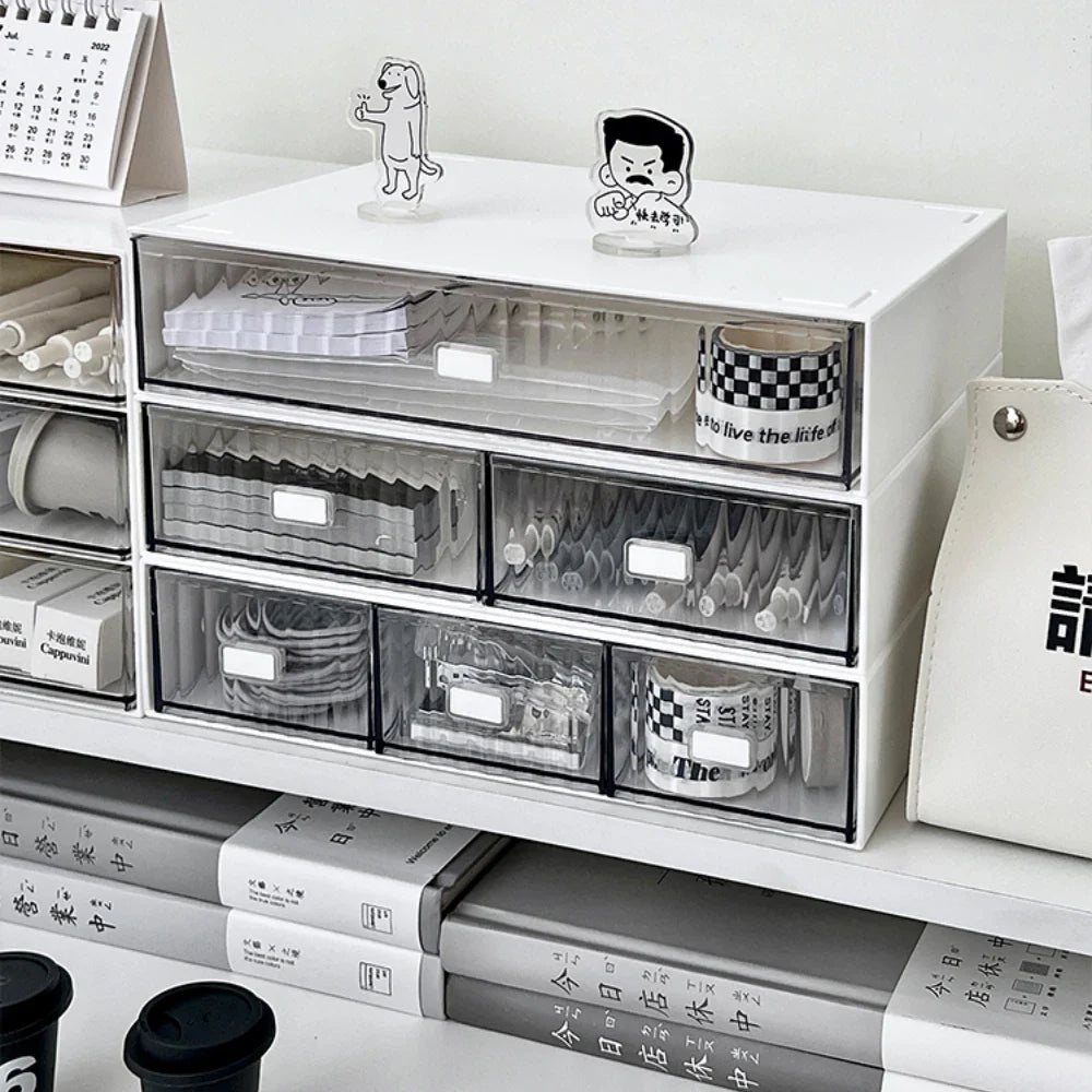 Rynx | Acrylic Pen Holder Storage Box Desktop Stationery Pen Box Office Transparent Large Capacity Drawer Makeup Organizer Cosmetics