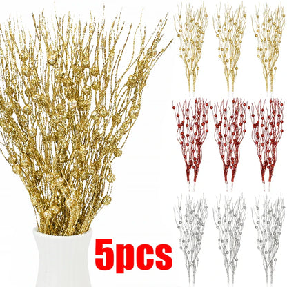 Rynx 1/3/5 Pcs Christmas Artificial Glitter Berries Branches Xmas Tree Ornament New Year Home Decoration DIY Vase Filler 2025 Party