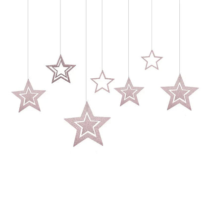 Rynx Rose Gold High Star Paper Garlands Banner Hanging for Wedding Christmas Decorations Kids Birthday Party Supplies Baby Party